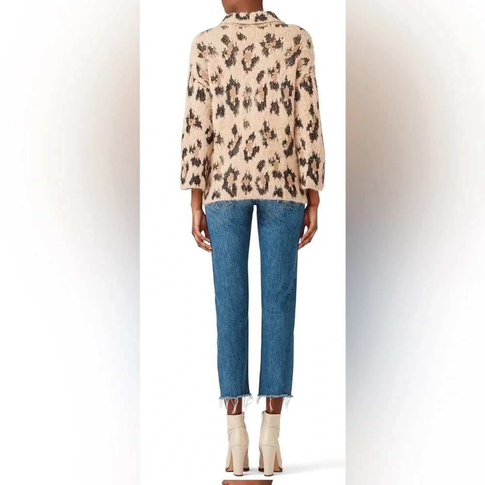 Kate Spade Leopard Print Chunky Sweater Alpaca Wool Oversized Mock Neck | XL